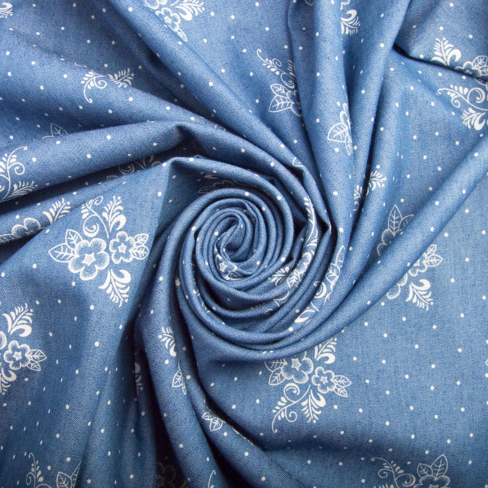 Ткань джинс Букет Голубой