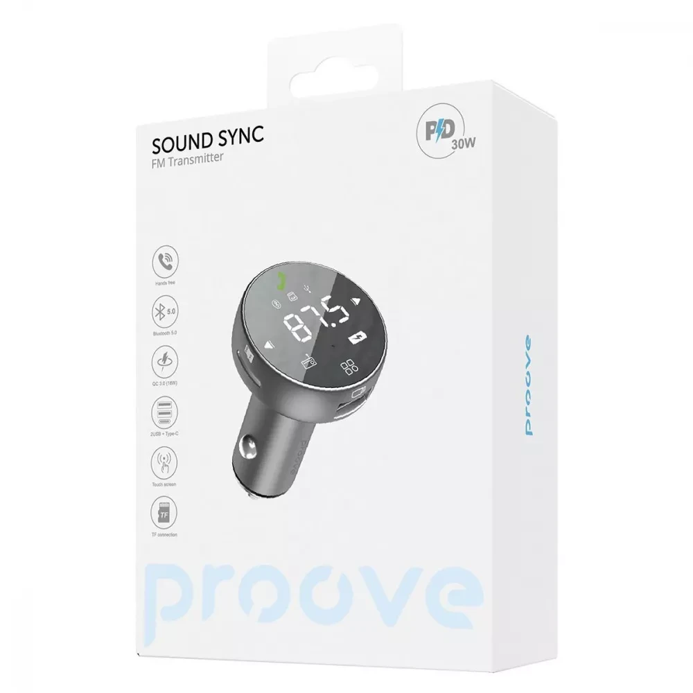 Зарядное устройство Proove FM Launcher Sound Sync 30W PD+QC3.0 Type-C/USB Зарядное устройство Proove FM Launcher Sound Sync 30W PD+QC3.0 Type-C/USB