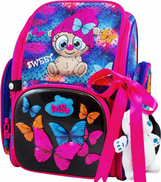 Рюкзак школьный DeLune 6-124 каркасный + сумка для обуви/игрушка/лента для волос Розовый