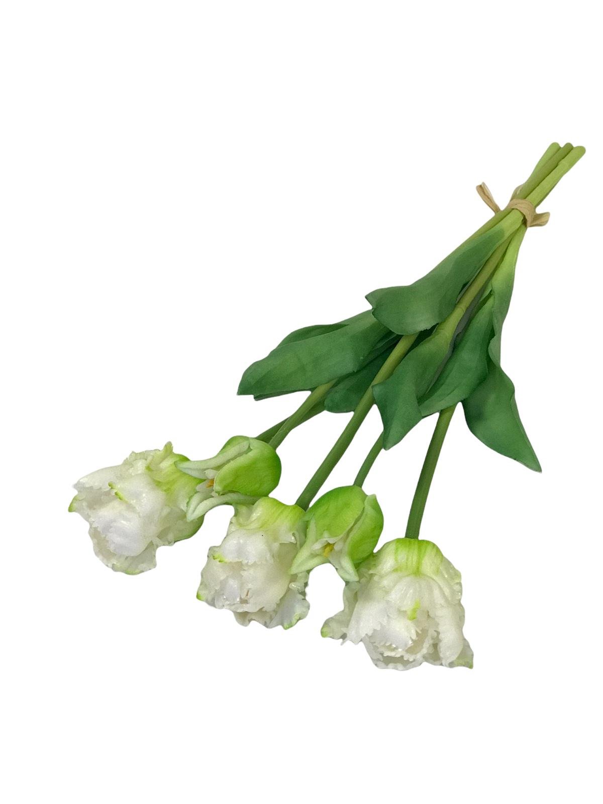 Тюльпан кудрявый букет LUX 3+2 45 см силикон Белый (35142)