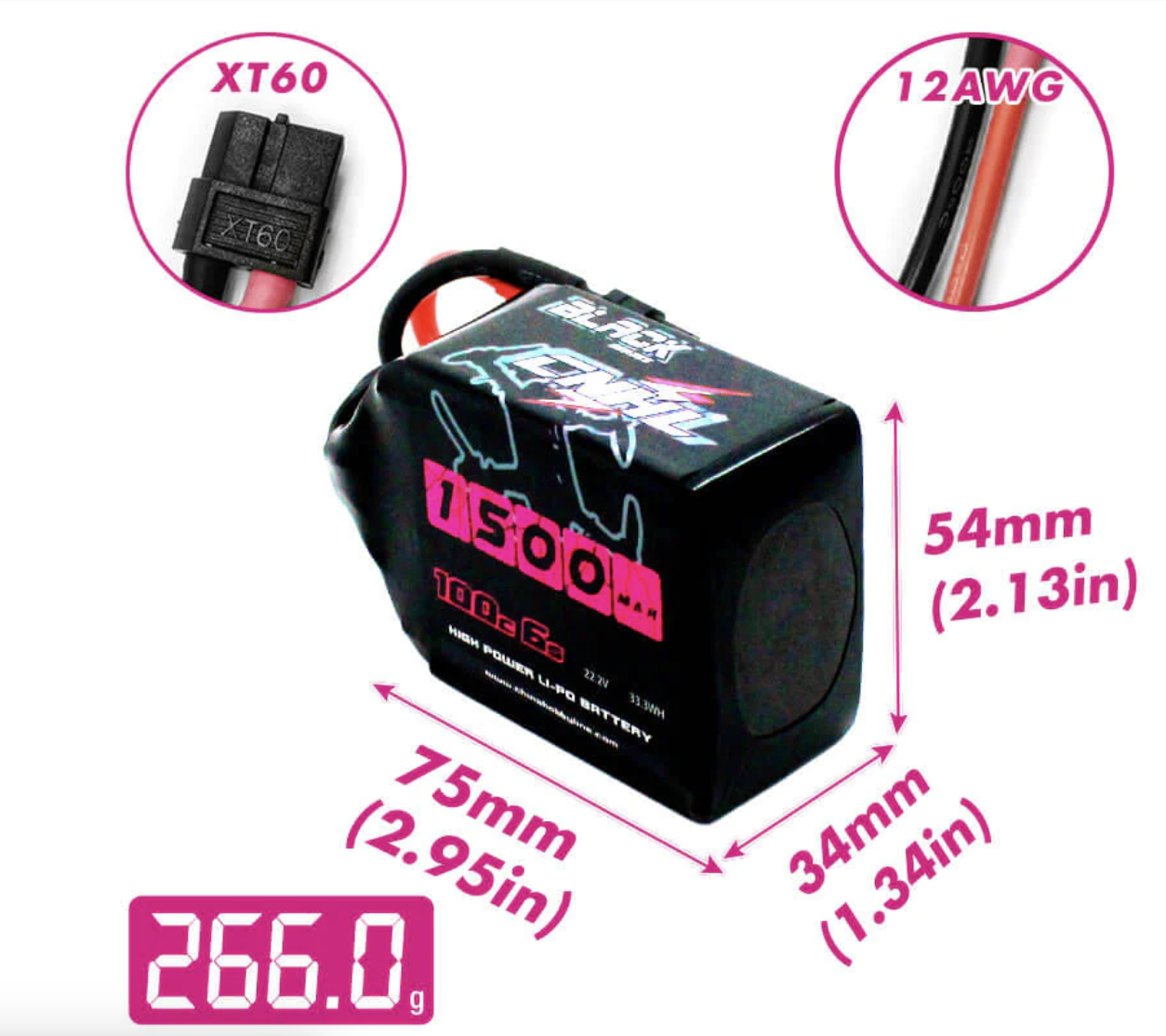 Аккумулятор для FPV 6S Li-po CNHL LiPo 1500 mAh 100C Black - фото 2