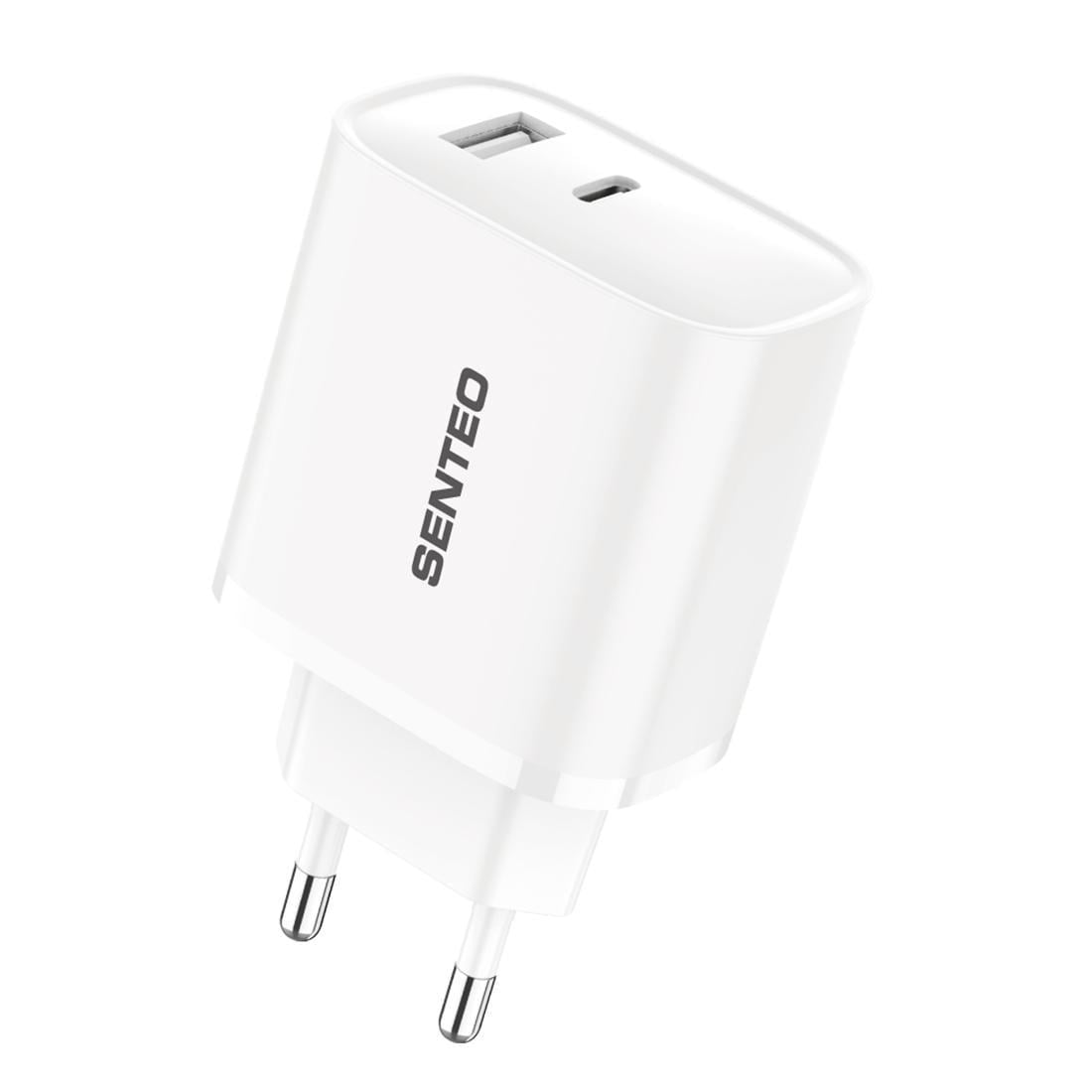 Мережевий зарядний пристрій Senteo T-02 USB-C+USB-A PD20W version2 CE Сертифікат Білий (925234)