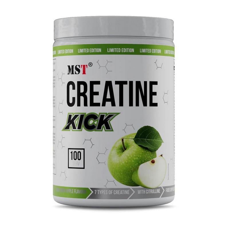 Креатиновий комплекс с 7 формами креатину и вуглеводами MST Creatine Kick 1 кг Кисле зелене яблуко
