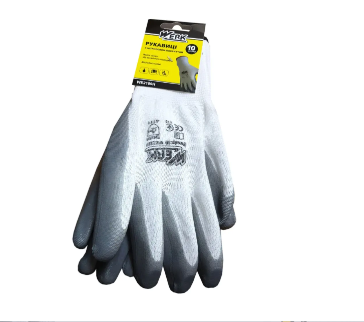 Перчатки рабочие Werk трикотажные полиэстер/нитриловое покрытие/оверлок на манжет Бело-серый (WE2108H)