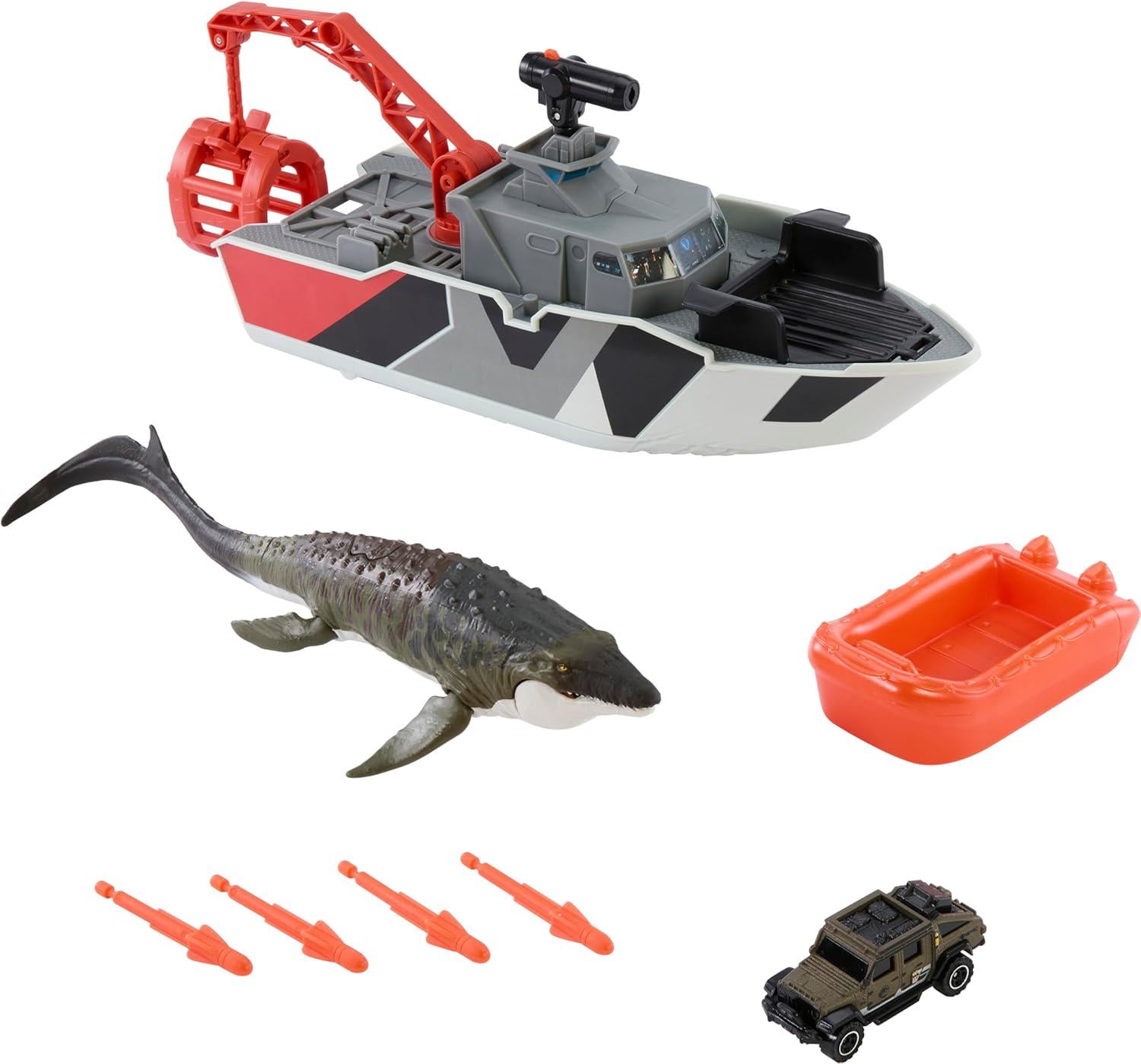 Динозавр Jurassic World Mosasaurus Rescue Action Boat Matchbox Toy Car Playset (362326598)
