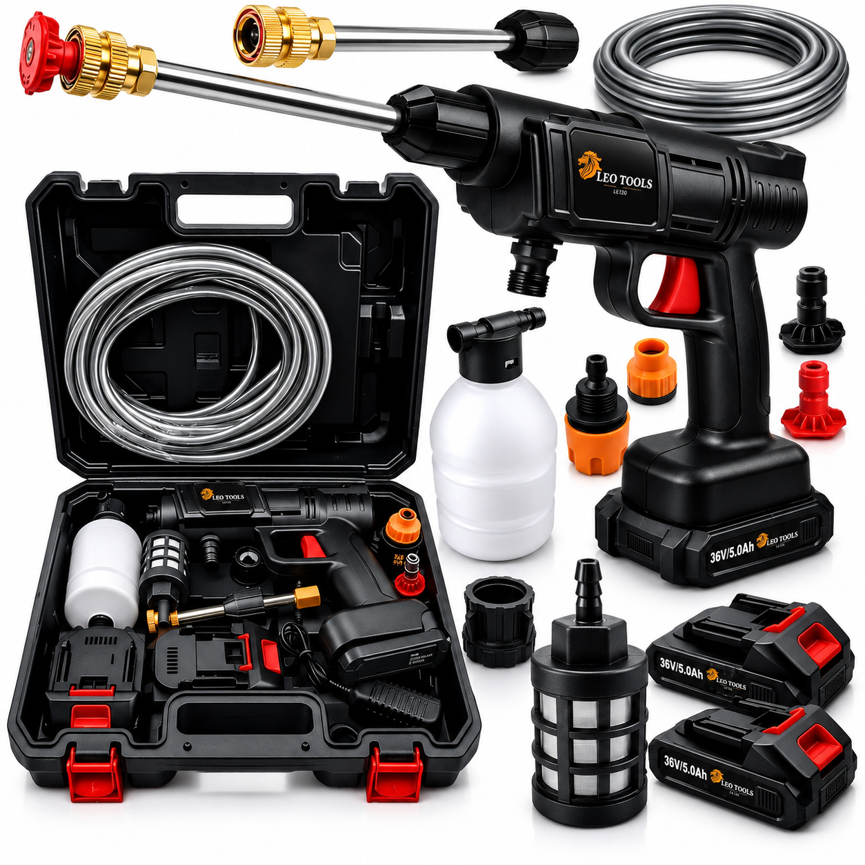 Аккумуляторная мойка высокого давления LEO TOOLS 36V и 2 аккумулятора