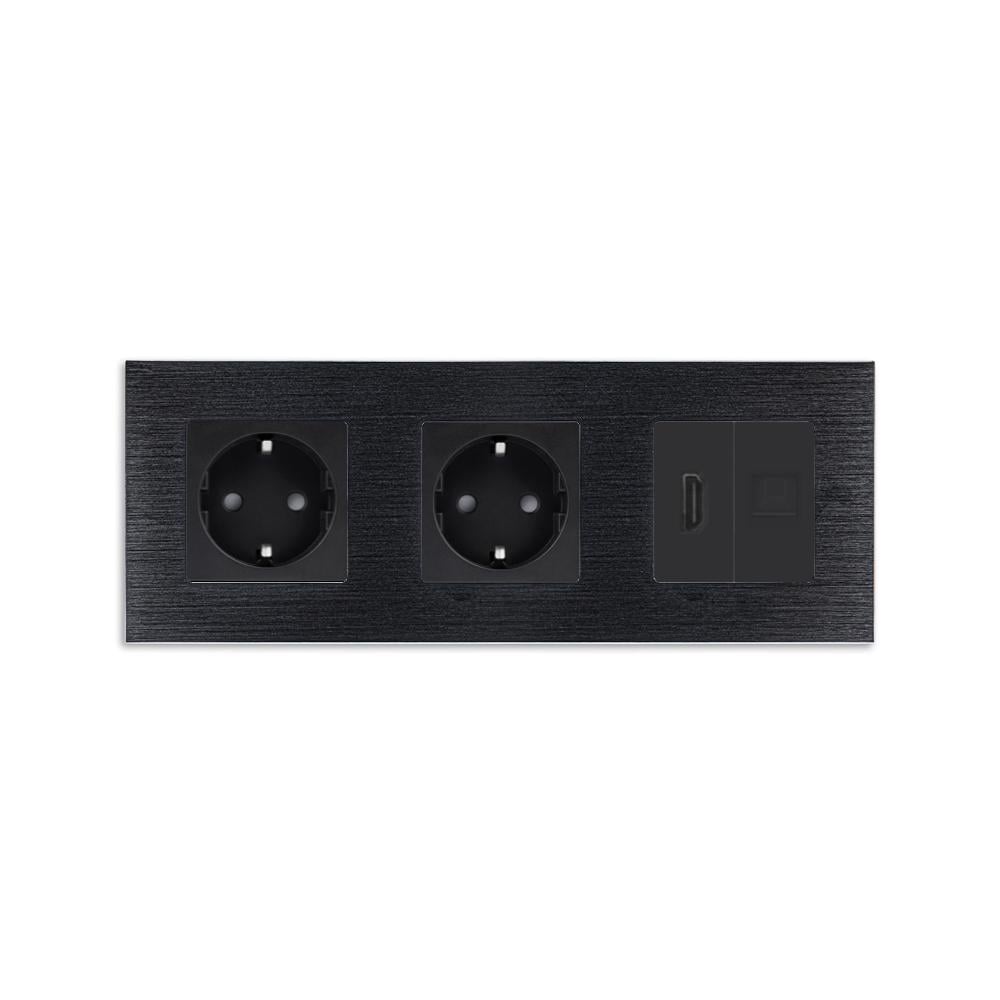 Розетка настенная WALLPAD с HDMI/интернет RJ-45 алюминиевая рамка Черный (WP-M3FHDMICAT6-BK)