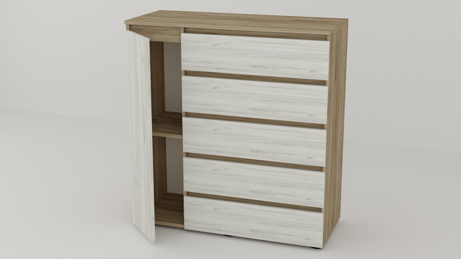 Комод Алекса СН-15/55 105х55х111 см Дуб крафт белый/Дуб крафт серый