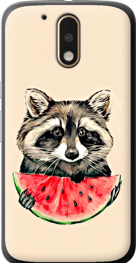 Чехол на Motorola MOTO G4 PLUS Енотик с арбузом (4605t-953-42517)