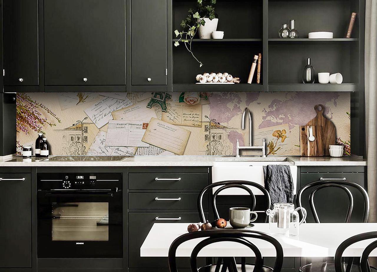 Кухонный фартук Карта мира винтаж лаванда из самоклеющейся виниловой пленки 60х250 см Бежевый