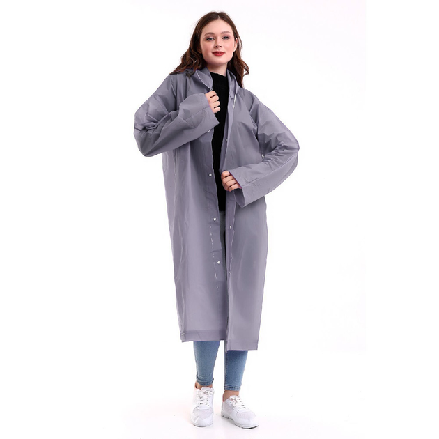 Плащ-дощовик на кнопках з капюшоном EVA з паяними швами Raincoat Сірий (2886) - фото 4 Плащ-дощовик на кнопках з капюшоном EVA з паяними швами Raincoat Сірий (2886) - фото 4