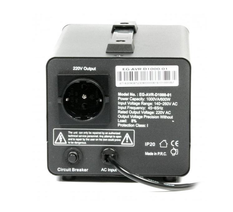 Стабилизатор напряжения EnerGenie EG-AVR-D1000-01 1000ВА 600 Вт Black (25173170) - фото 3