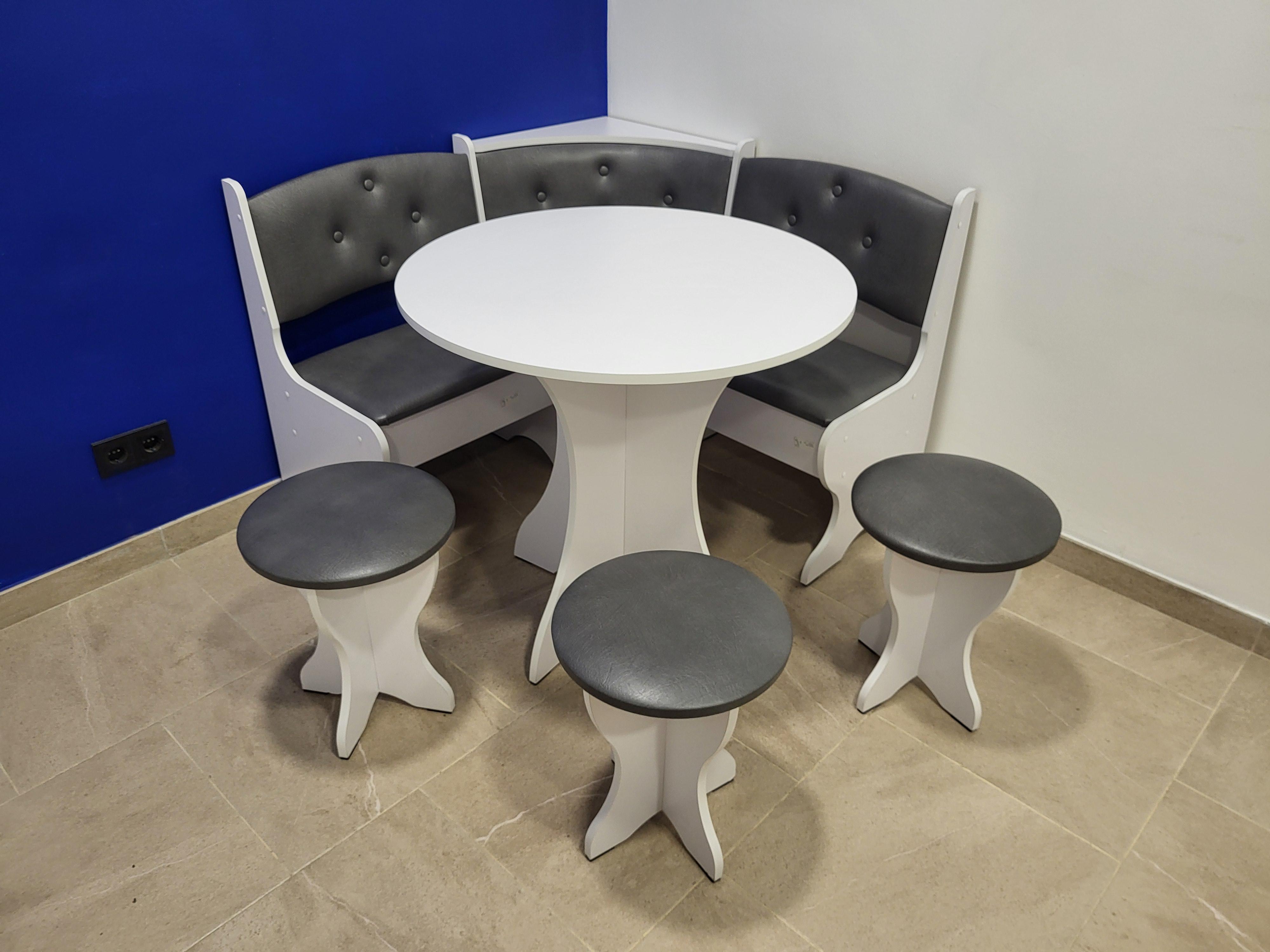 Кухонний куток Боярин зі столом та 3 табуретками ДСП/екошкіра 110х110 см Білий/Сірий (KS3T-B-ES)