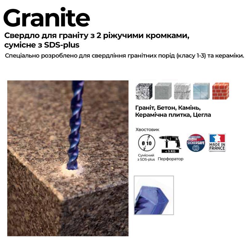 Бур DIAGER Granite SDS-Plus Ø10x160 мм робоча довжина 100 мм для граніту/бетона/каменю/цегли (SD208184D10L016000) - фото 3