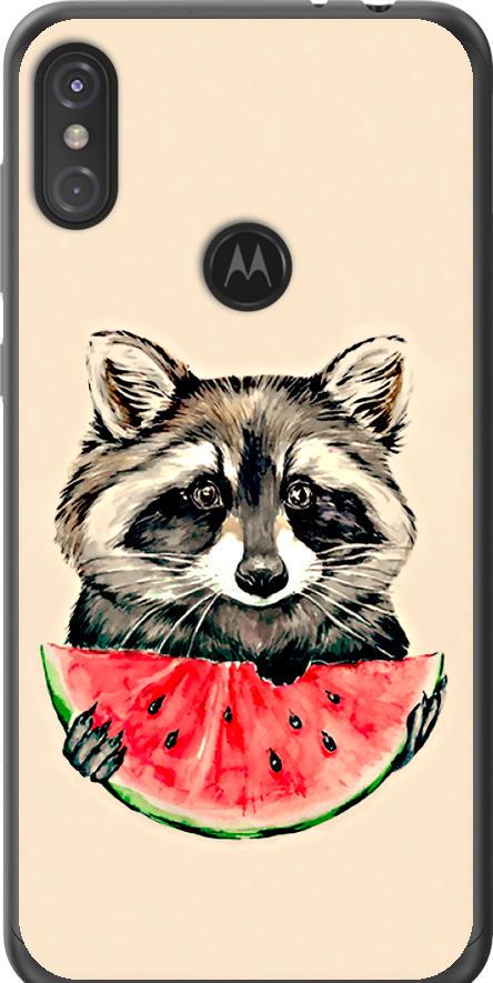 Чехол на Motorola One Power Енотик с арбузом (4605u-1588-42517)