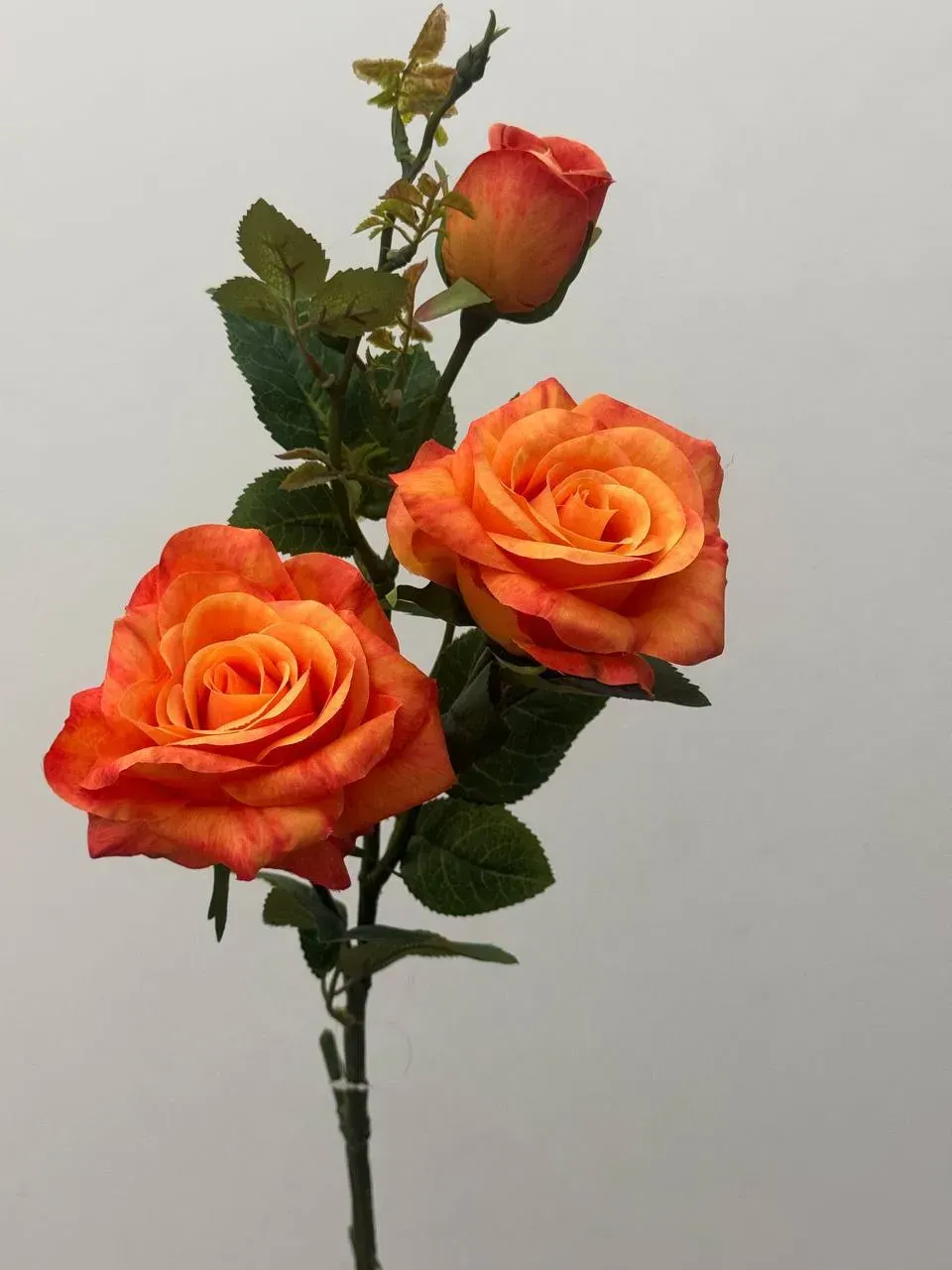 Искусственная текстильная роза 3 цветка на ветке Оранжевый (P0005)