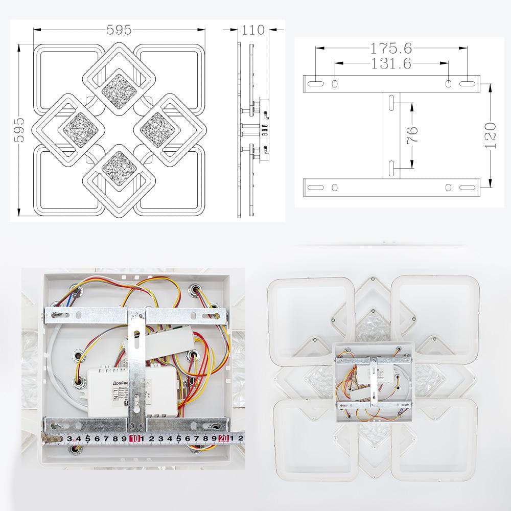 Люстра смарт світлодіодна ESLLSE TETRA TWIST ICE 165W 8S керована 595x595x110 мм Білий (10584) - фото 5 Люстра смарт світлодіодна ESLLSE TETRA TWIST ICE 165W 8S керована 595x595x110 мм Білий (10584) - фото 5
