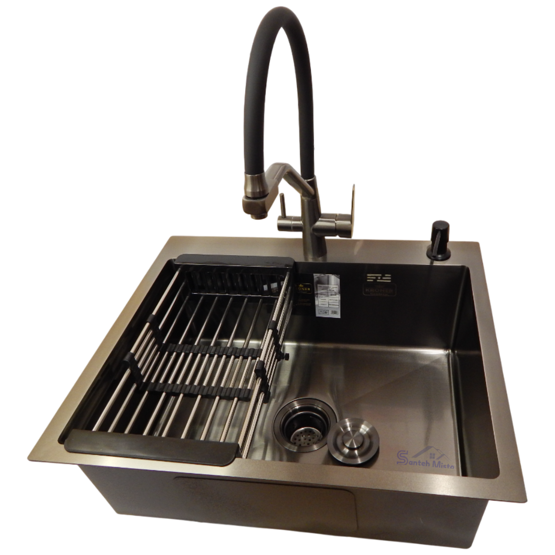 Комплект кухонной мойки Kroner KRP Schwarze-6050HM PVD (37551-8d73f)