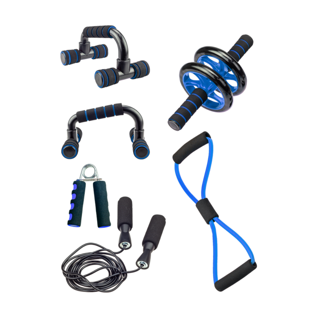 Набор для фитнеса дома 5в1 скакалка/эспандер/ролик/упоры TC (95430)