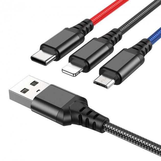 Кабель Hoco X76 Lightning Type-C Micro USB 3в1 Combo 2 A 2 м Чорний (560287) - фото 4
