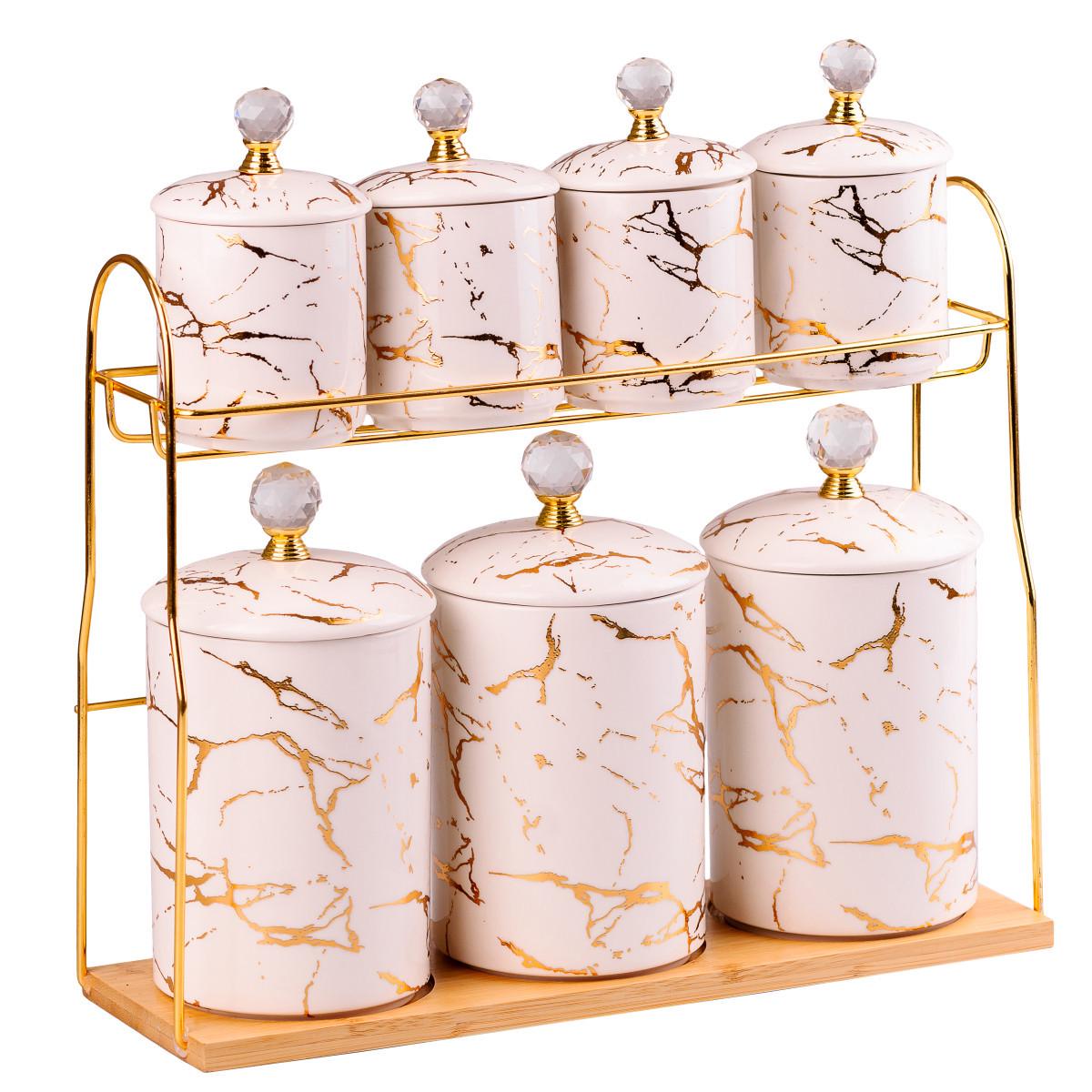 Набір для сипучих продуктів на металевій підставці 7 предметів по 300 мл і 700 мл (HP-1215) - фото 3