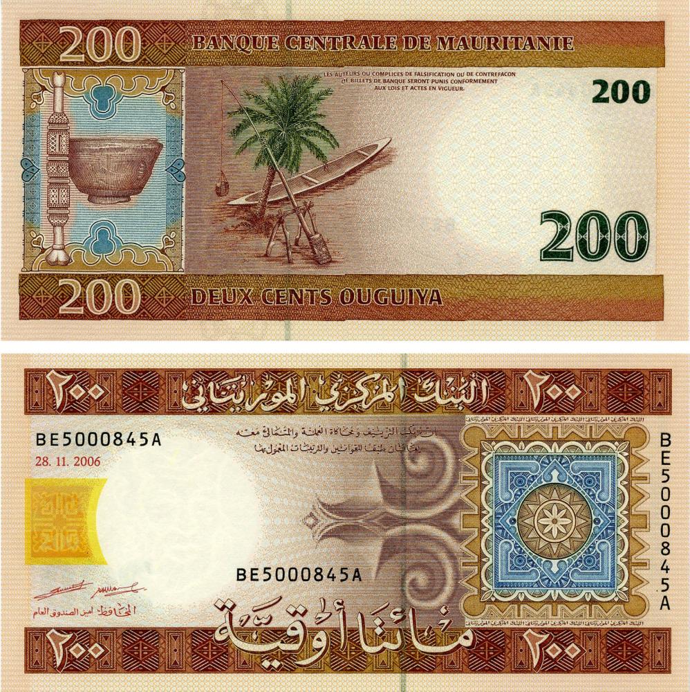 Коллекционная банкнота Мавритания 200 угий 2006 UNC (P11b)