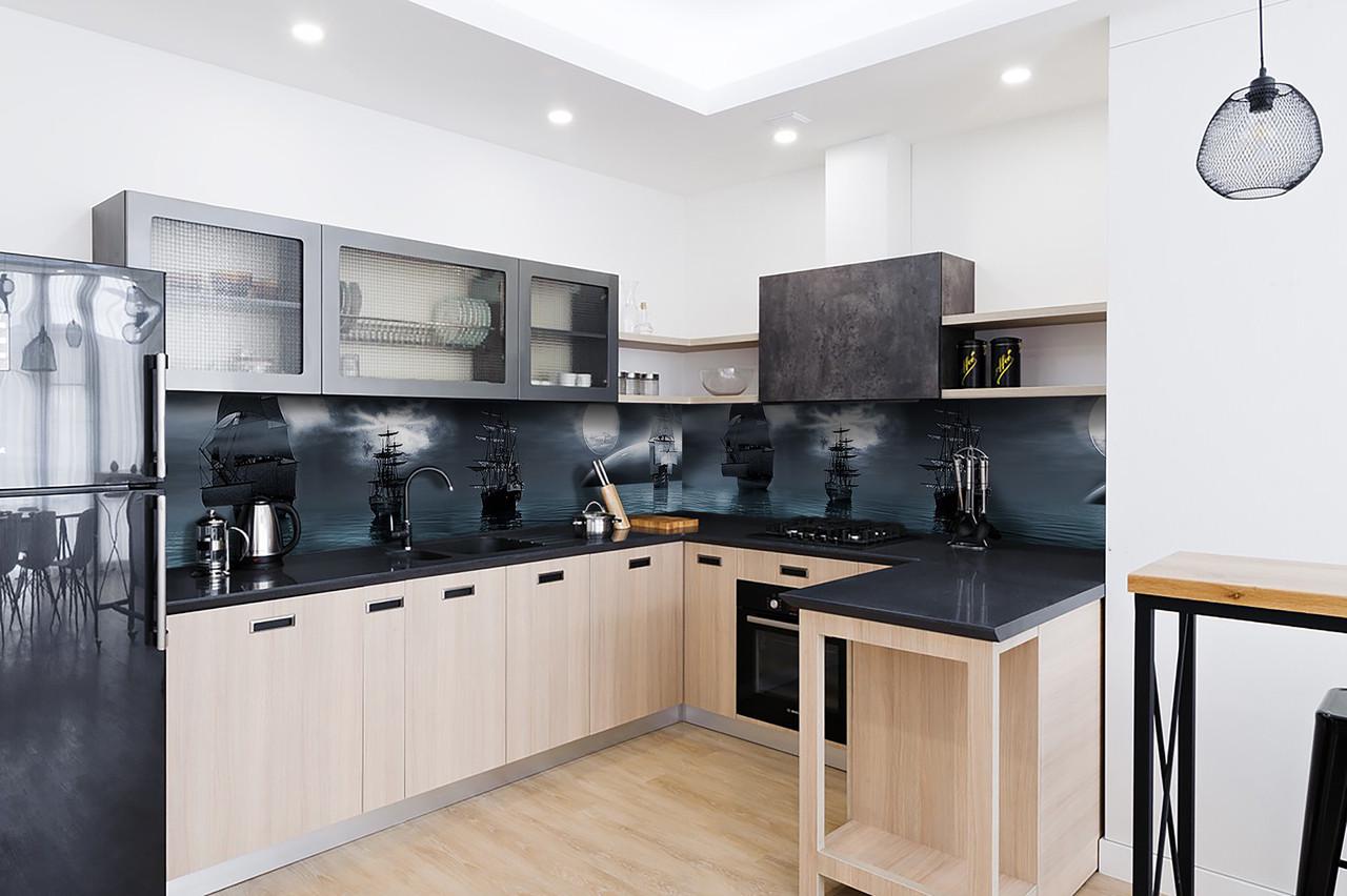 Кухонный фартук Ночные корабли из самоклеющейся виниловой пленки 65х250 см Синий