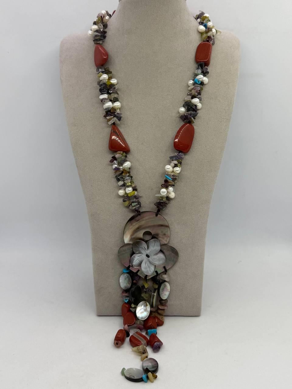 Бусы из самоцветов и перламутра 66 см Комбинированный (13042)