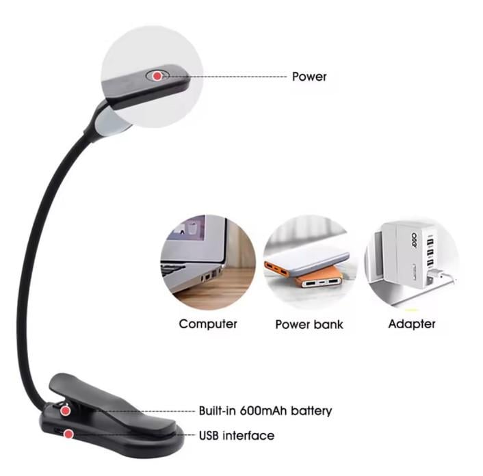 Лампа для чтения книг 7 LED с аккумулятором Черный (00005) - фото 2 Лампа для чтения книг 7 LED с аккумулятором Черный (00005) - фото 2