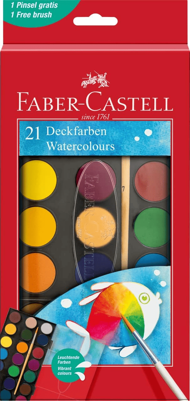 Набор акварельных красок Faber-Castell сухие 21 с кисточкой (125027)