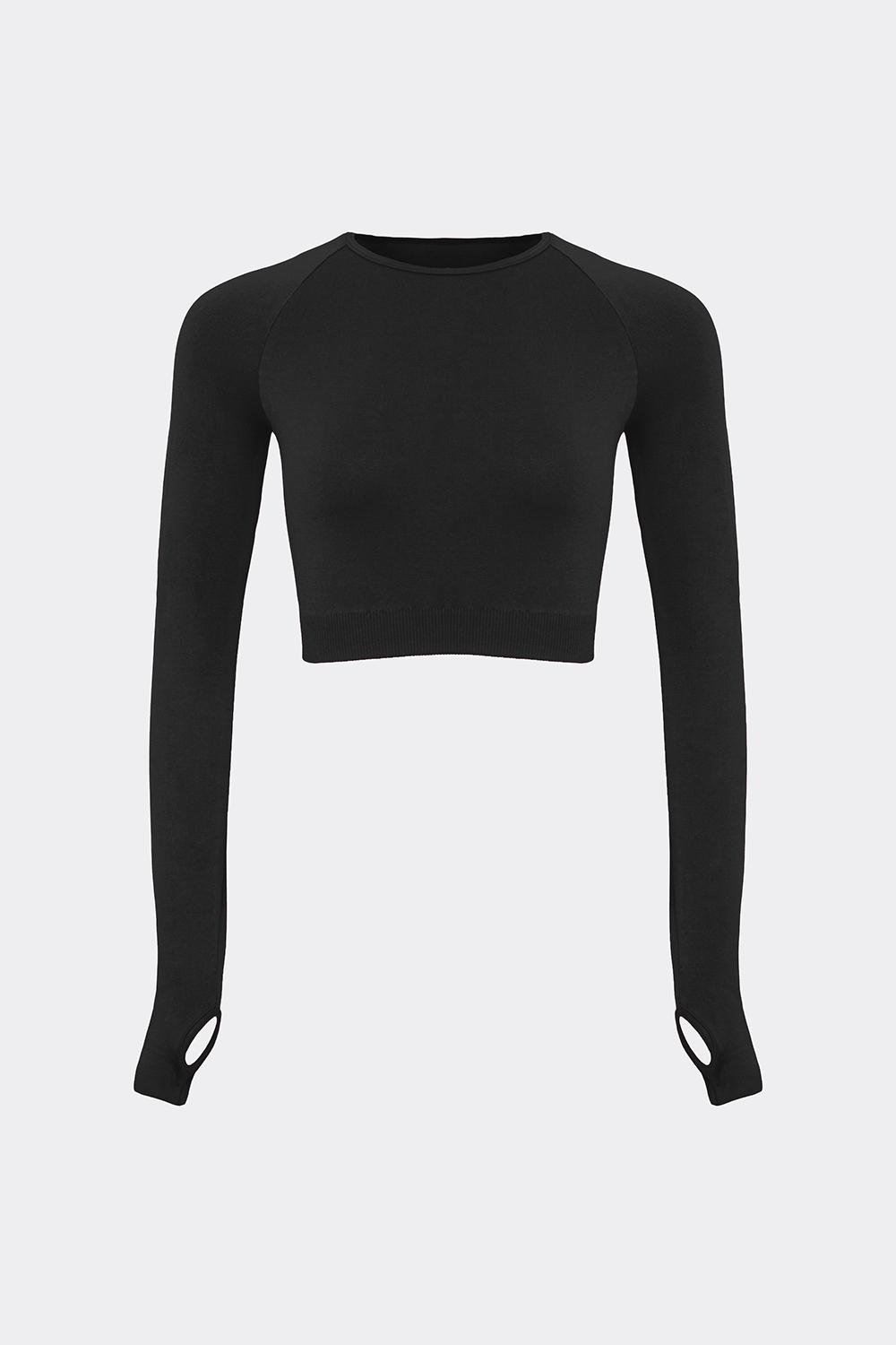 Кроп-лонгслив женский Giulia FLEX LONGSLEEVE ACTIVE с акцентными митенками XXS/XS Black (31886420)