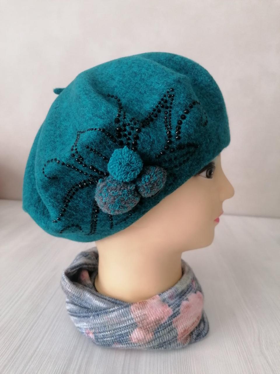Берет польский Vera 733М Бирюзовый меланж