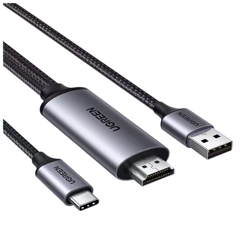 Кабель UGREEN HDMI to USB-C 4K з нейлоновою обплетенням та живленням від USB-А 2 м Black (35984A)