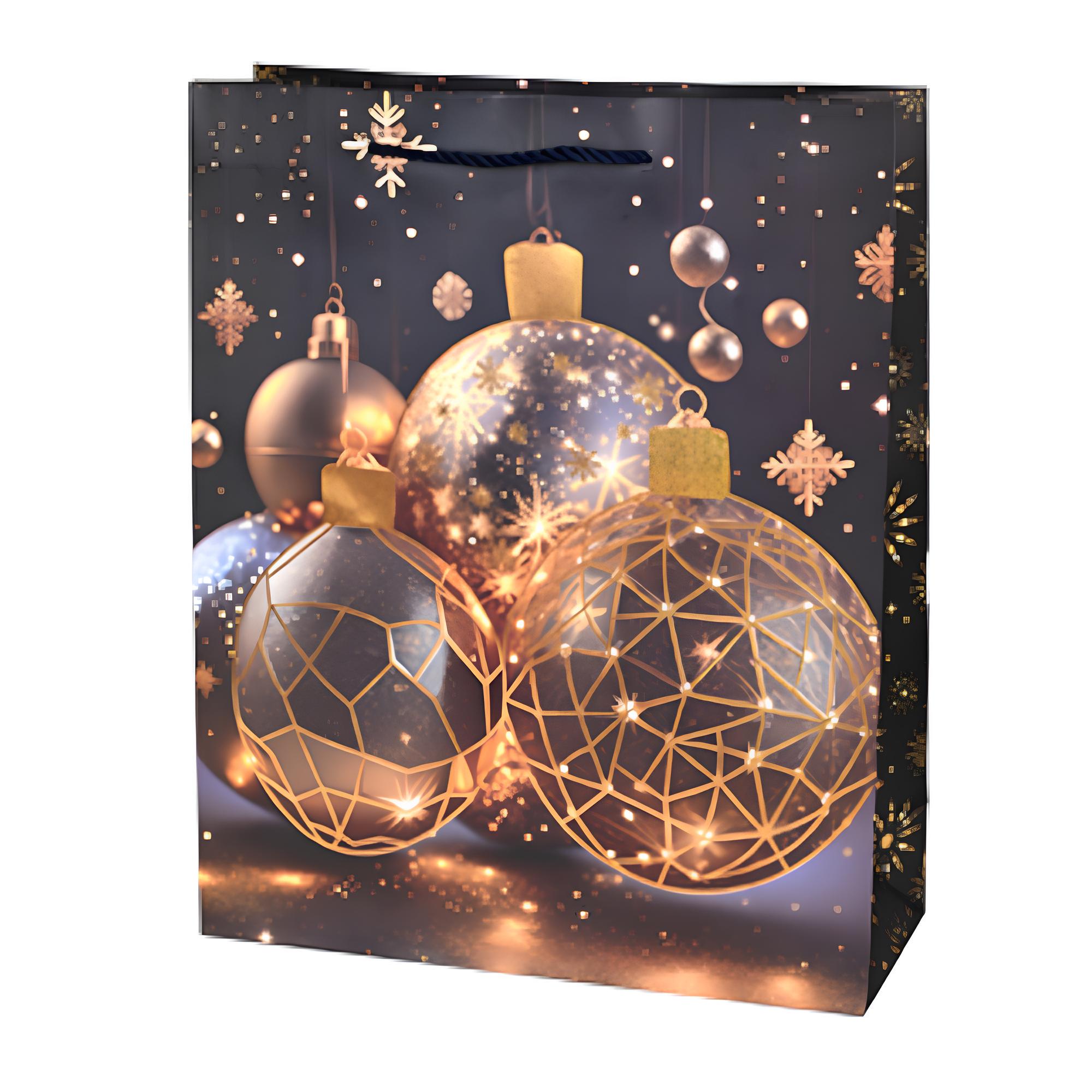 Подарочный пакет с принтом New Year's toys R34758-L 31х42х12 см Черно-золотой (29596349)