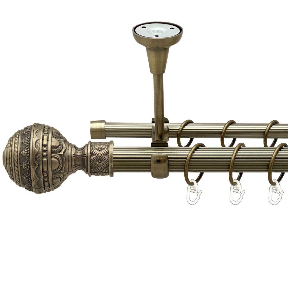 Карниз металлический Orvit Арабеска двухрядный открытый к потолку/рифленая труба/кольцо металлическое Антик 25/16 мм 240 см (00-00018695)