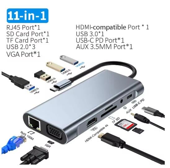 Хаб Док станция 11в1 USB Type-C для ноутбука 11 портов - фото 2 Хаб Док станция 11в1 USB Type-C для ноутбука 11 портов - фото 2