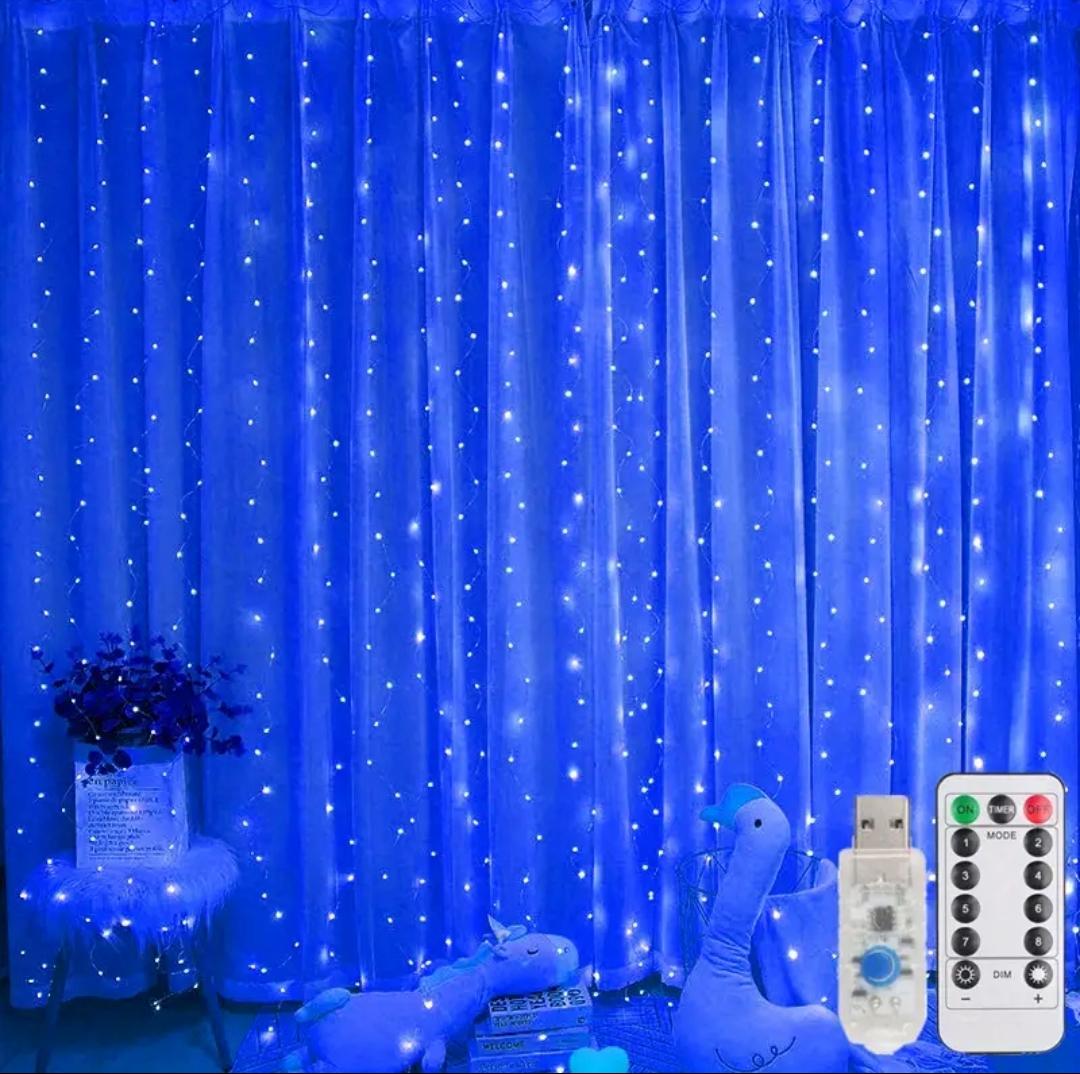 Гірлянда-завіса USB з пультом для прикрас вікон/спальні/тераси 6х3 м 600 LED лампочок Синій (4029-02)