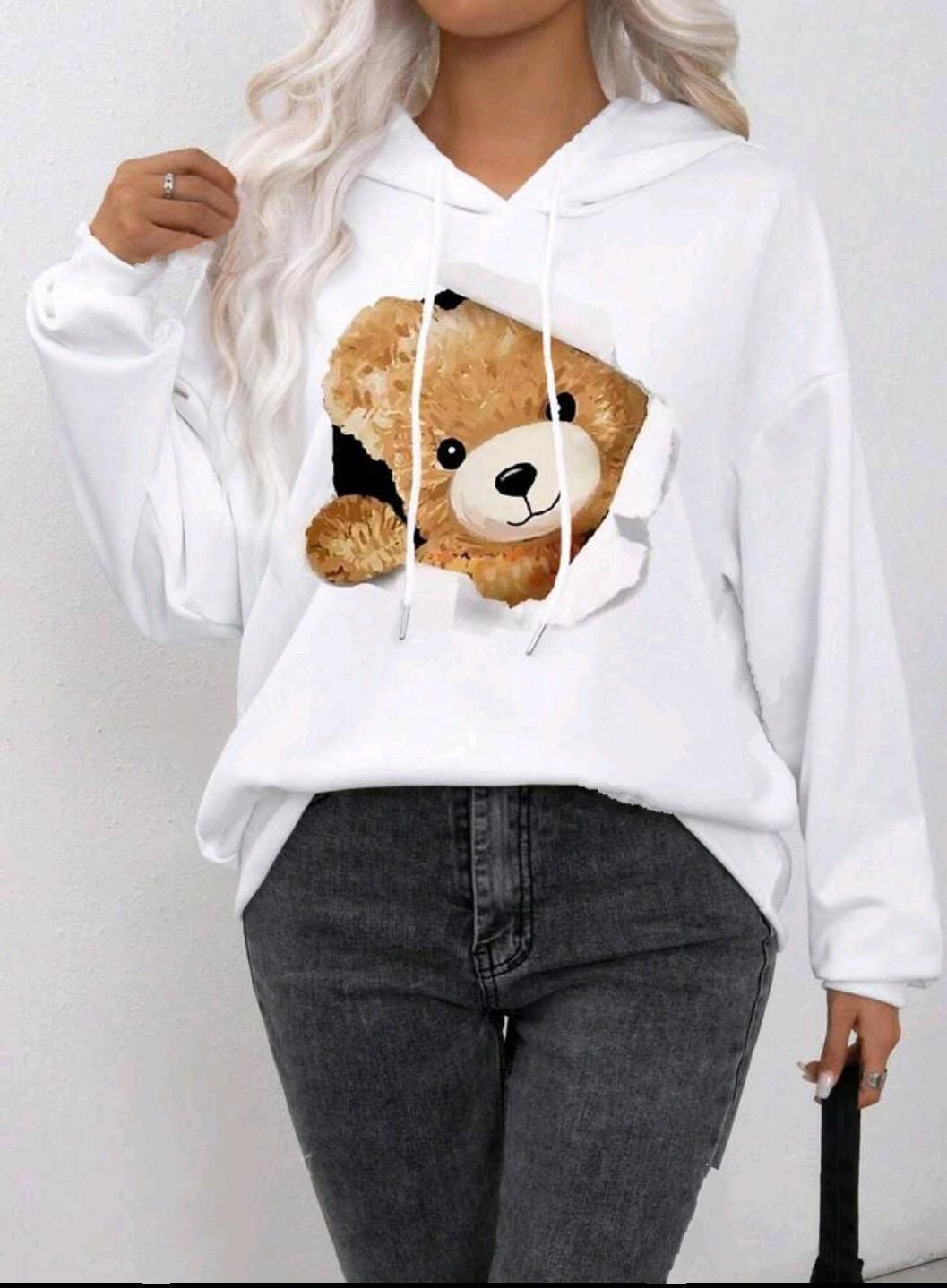 Худи женское Bear с капюшоном оверсайз Белый (27263974)