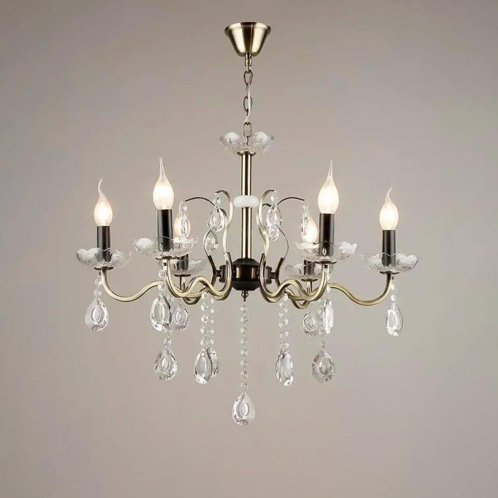 Люстра подвесная классическая хрустальная свечи Light House SR-19150/6 AB/BK E14 650х560/870 мм Бронзовый/Черный