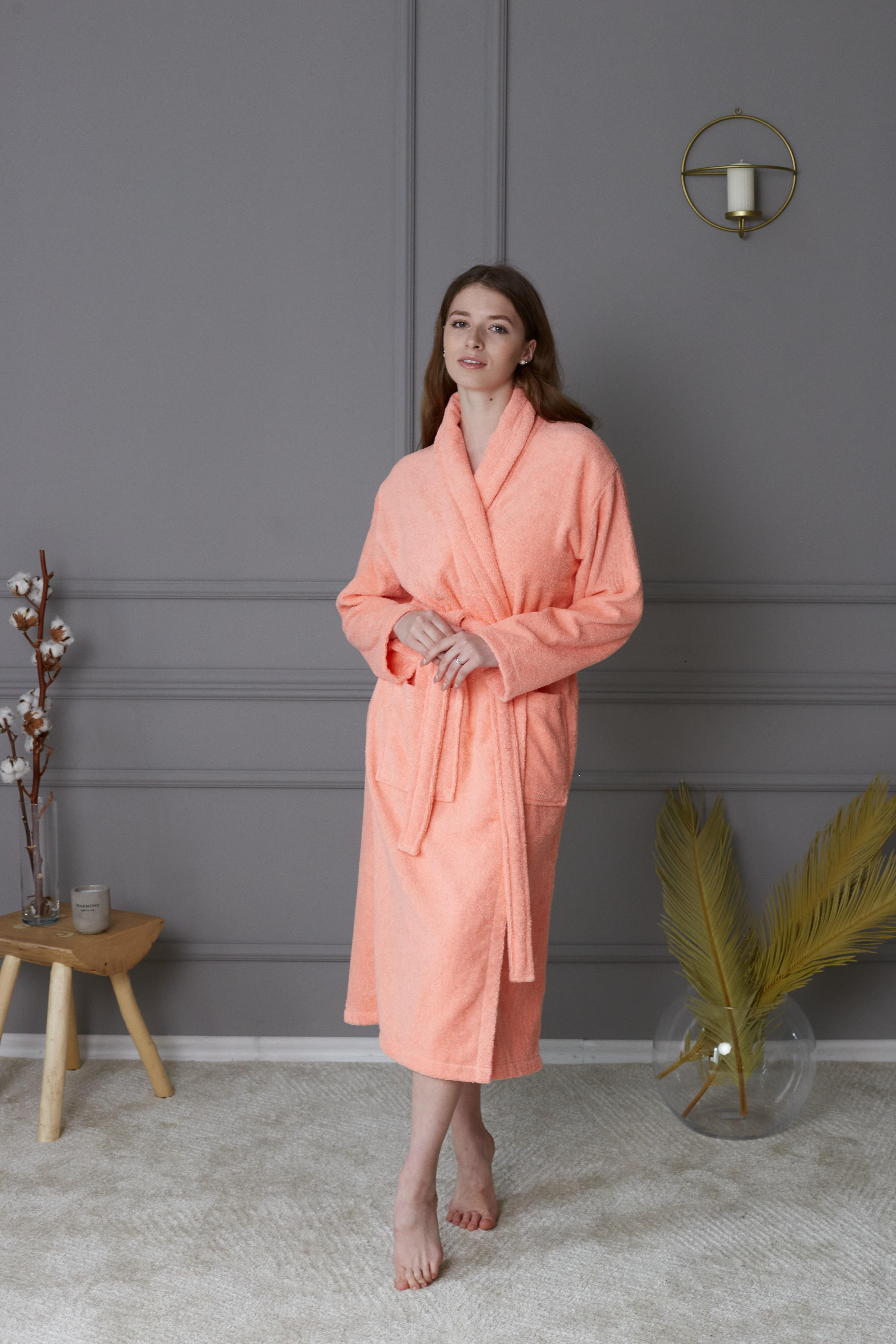 Халат женский махровый 100% хлопок S Персиковый (8045296) Халат женский махровый 100% хлопок S Персиковый (8045296)