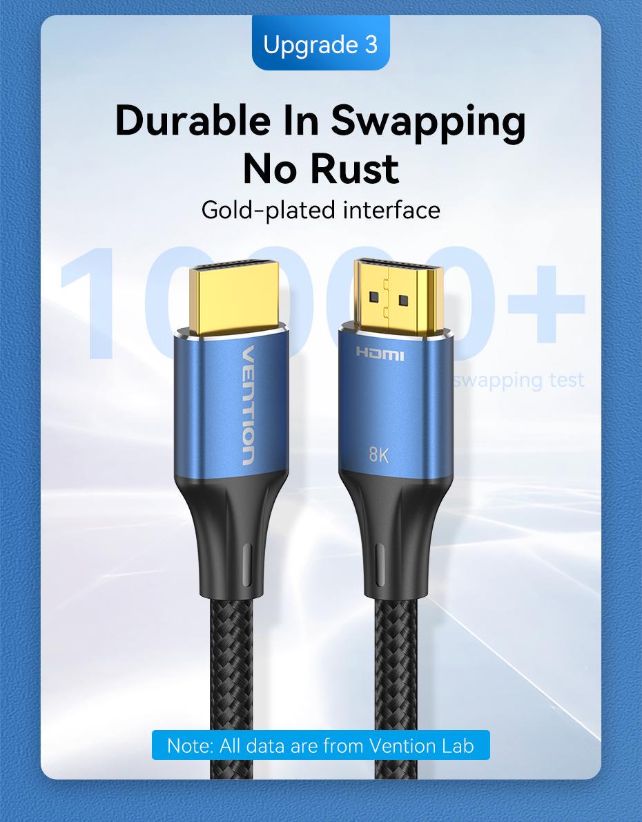 Кабель Vention HDMI 2.1 8K 60Hz 4K 120Hz 2K 144Hz 1080p 160Hz eARC, 12 біт, 48 Гбіт/с 1 м Чорний (ALGLF) - фото 6