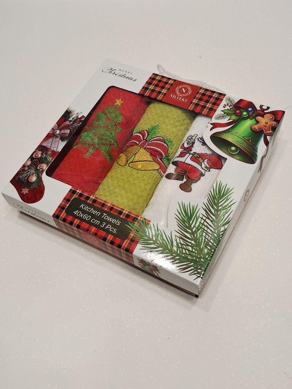 Набір кухонних рушників Merry Christmas вафельні 3 шт. 40х60 см (716)