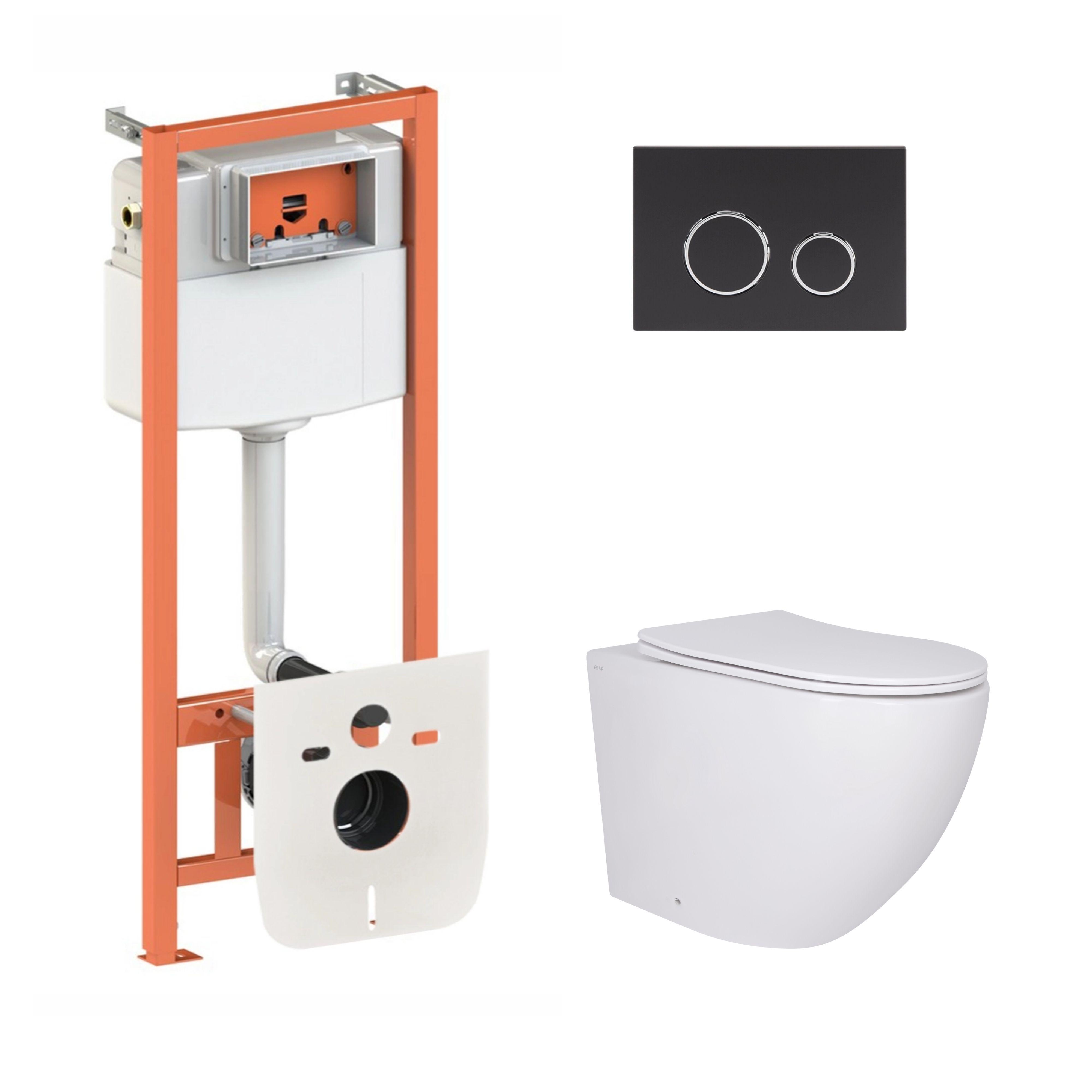 Комплект инсталляции Qtap Nest 4в1 унитаз подвесной Robin/круглая клавиша Black Matt (24141870)