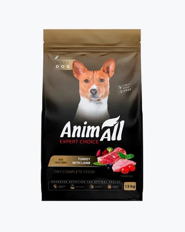 Корм сухой Animall для взрослых собак средних пород со свежей индейкой и ягненком 12 кг (34412334)