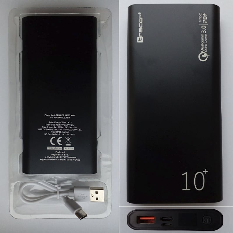 Повербанк Tracer alu PD20W 46960 + QC3,0 10000 mAh Black (13465948) - фото 2