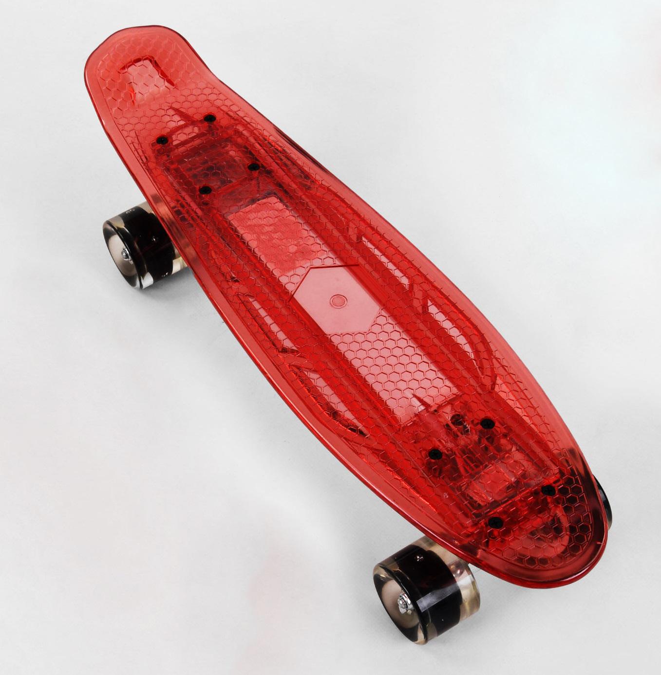 Скейт Пенни борд Best Board прозрачная дека та PU колёса светящиеся зарядка USB Red (04508)