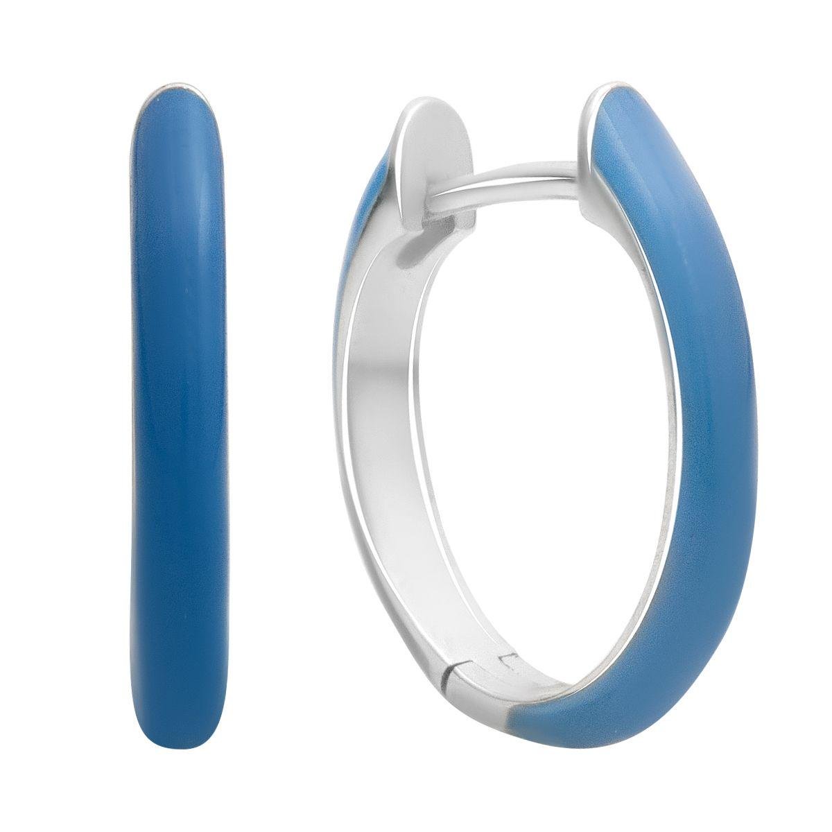 Серебряные серьги-кольца с голубой эмалью