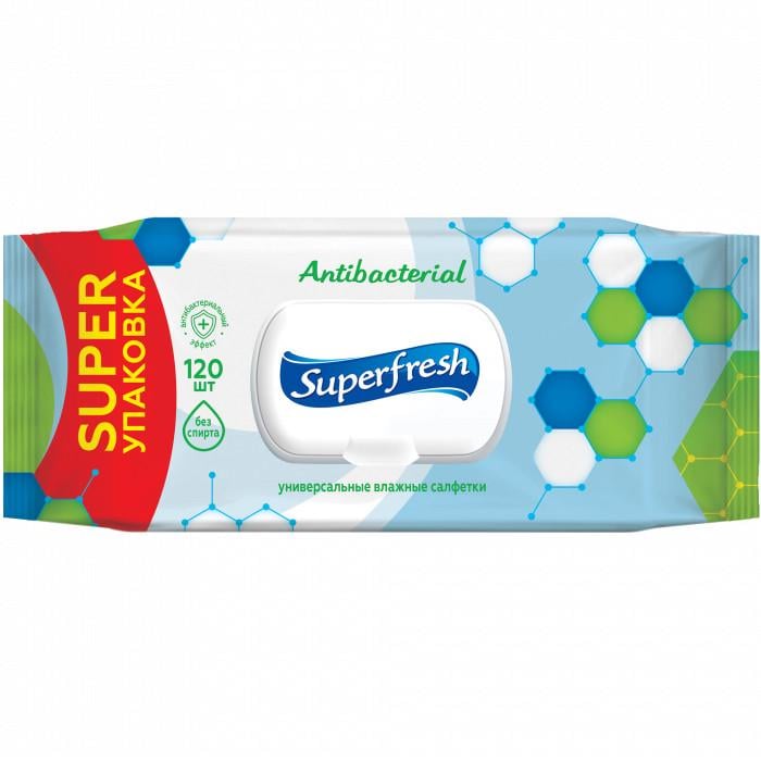 Салфетка влажная Superfresh Antibacterial 120 шт. с клапаном (1562662535)