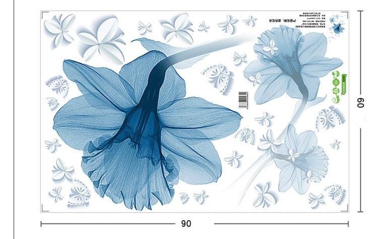 Наклейка на стіну вінілова інтер'єрна квіти 120х85 см Блакитний (12049571) - фото 3