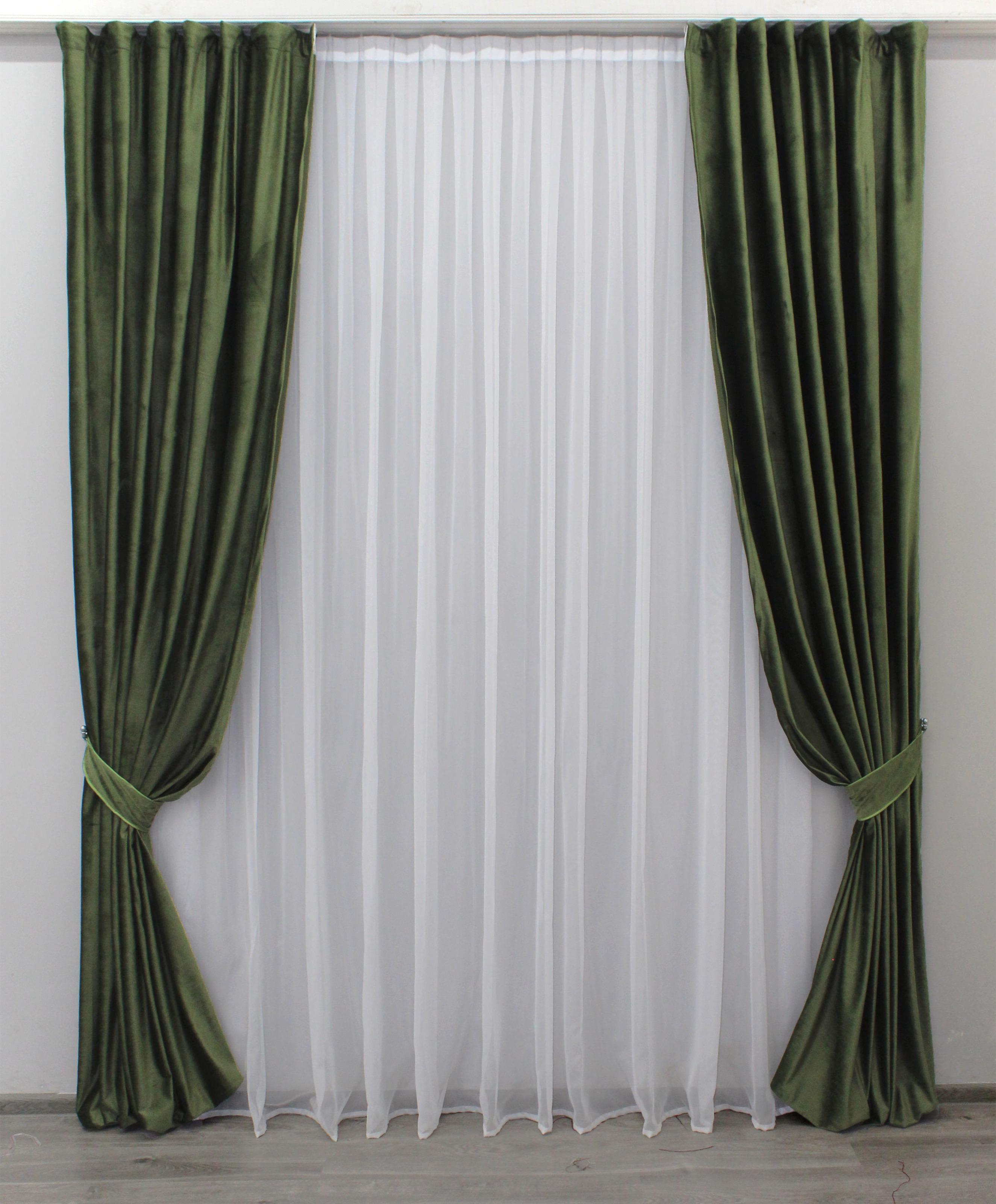 Комплект штор VR-Textil № 1061ш бархат 150х275 см 2 шт. Оливковый (30-870)